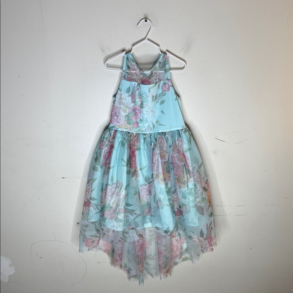 Zunie Girl Floral Mesh Overlay High-Low Dress Size 6